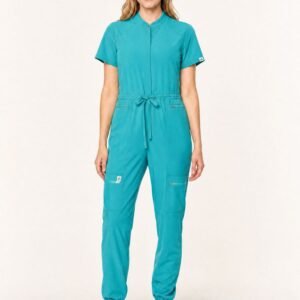Women's Zip-Front Jumpsuit Scrub with Tie Waist