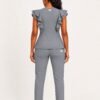 style3 grey swatch26 white back Back view of the Yireh Fashion Flare Scrub Set in Grey.