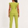 style3 lime olive swatch21 white back Back view of the Yireh Fashion Flare Scrub Set in Lime Olive.