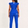 style3 royal blue swatch23 white back Back view of the Yireh Fashion Flare Scrub Set in Royal Blue.